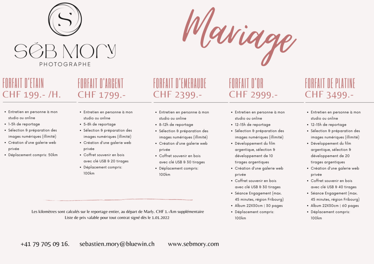 Tarifs mariage | photographe professionnel à Fribourg | Séb Mory ...